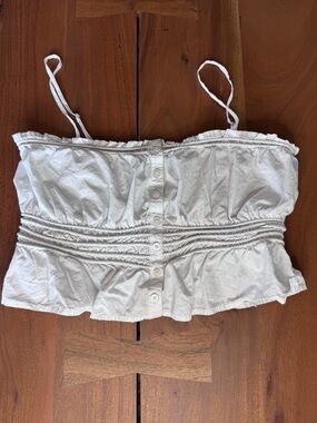 Madewell White Smocked Button-Front Cropped Cami Top